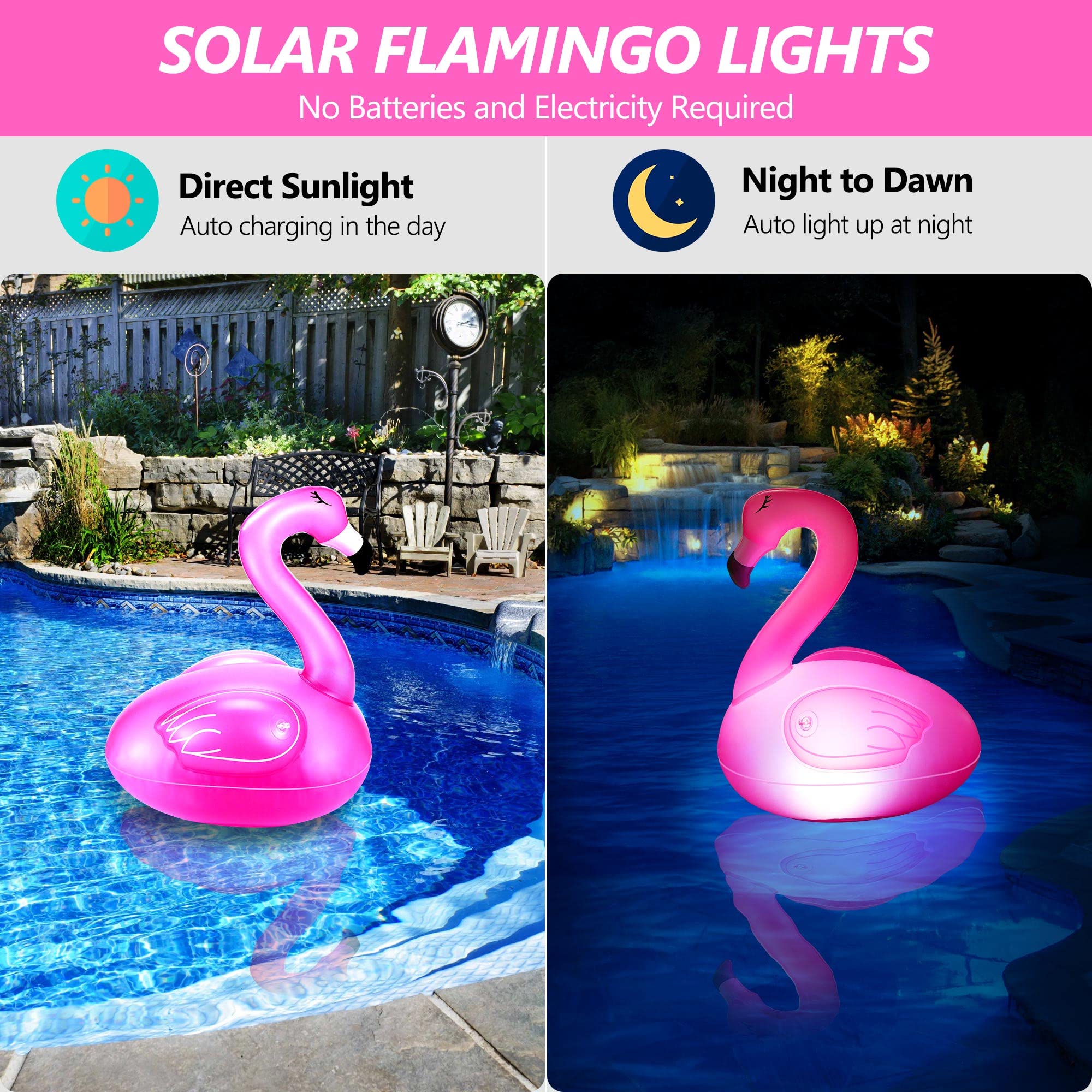 Toodour flamingo pool light floats safely, adding playful nighttime ambiance.