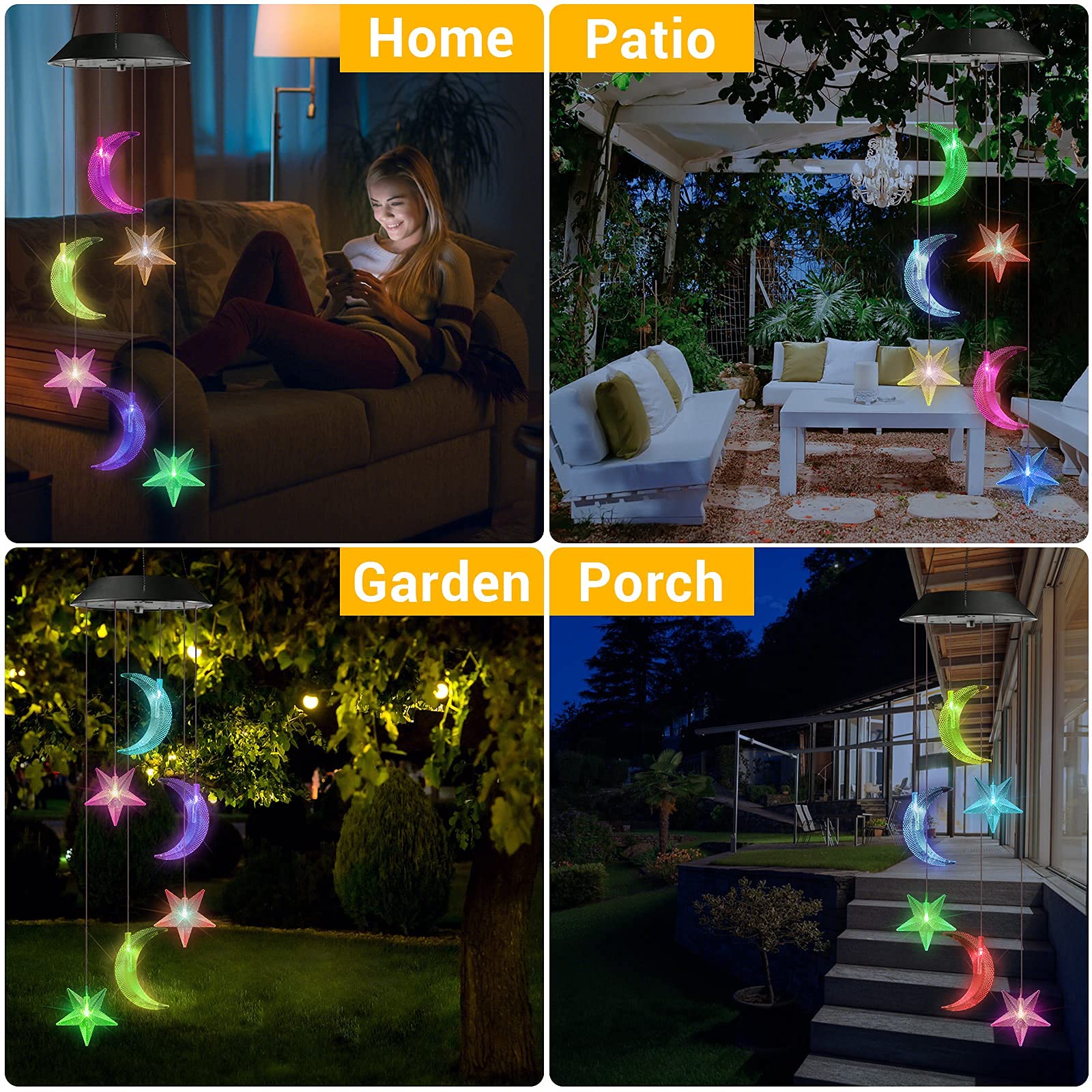 Toodour Moon and Star LED decor mobile adds whimsy to balcony or window.