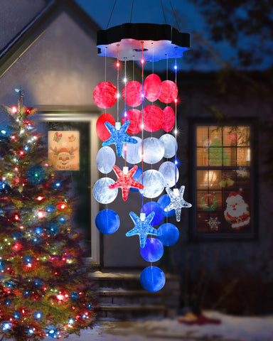 Toodour solar shell wind chime on patio adds coastal charm and soft ambient light