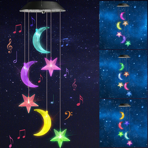 Toodour Solar Wind Chimes illuminate outdoor nights with color-changing moon and star lights.