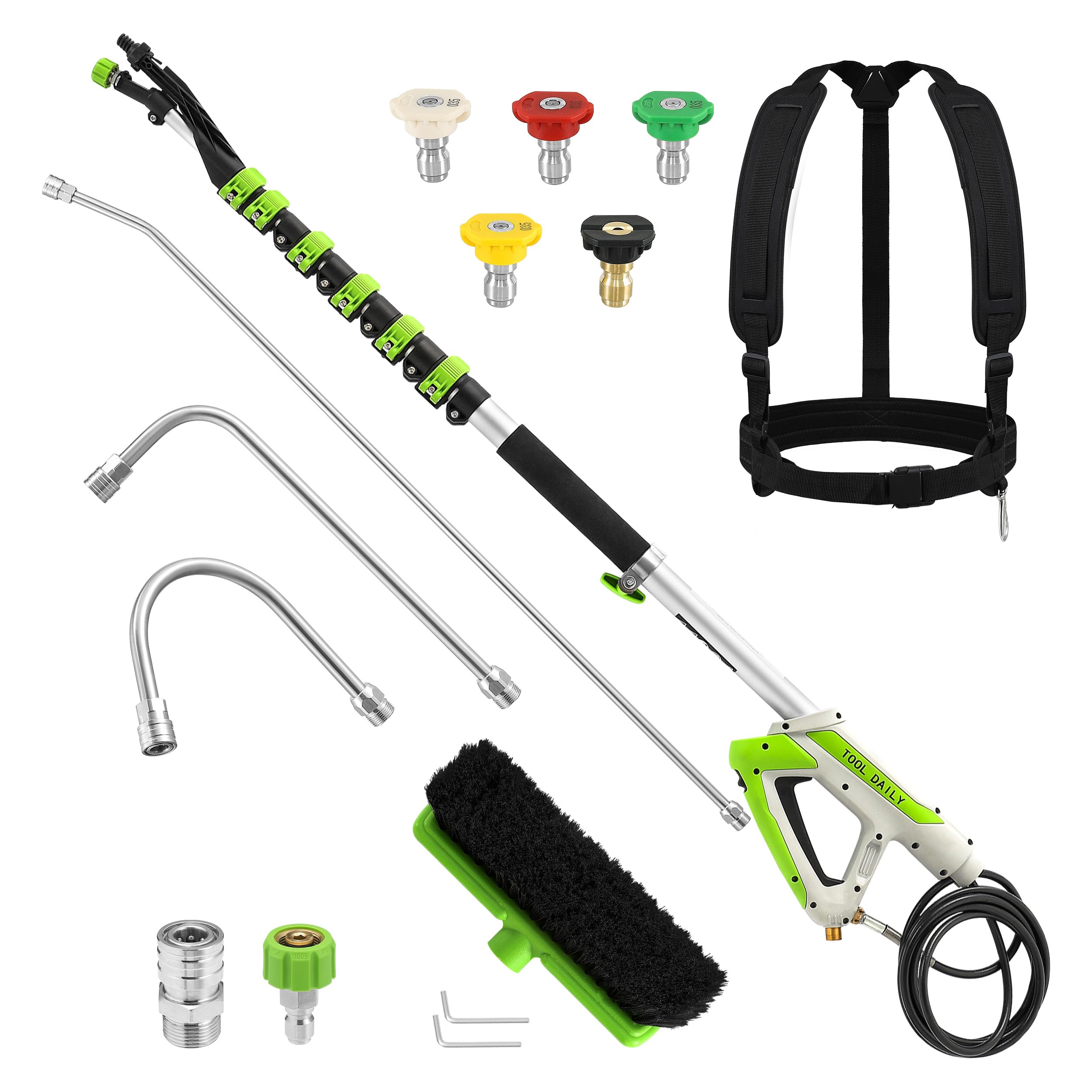 Tool Daily 21ft telescoping wand extends reach for roof and gutter cleaning.