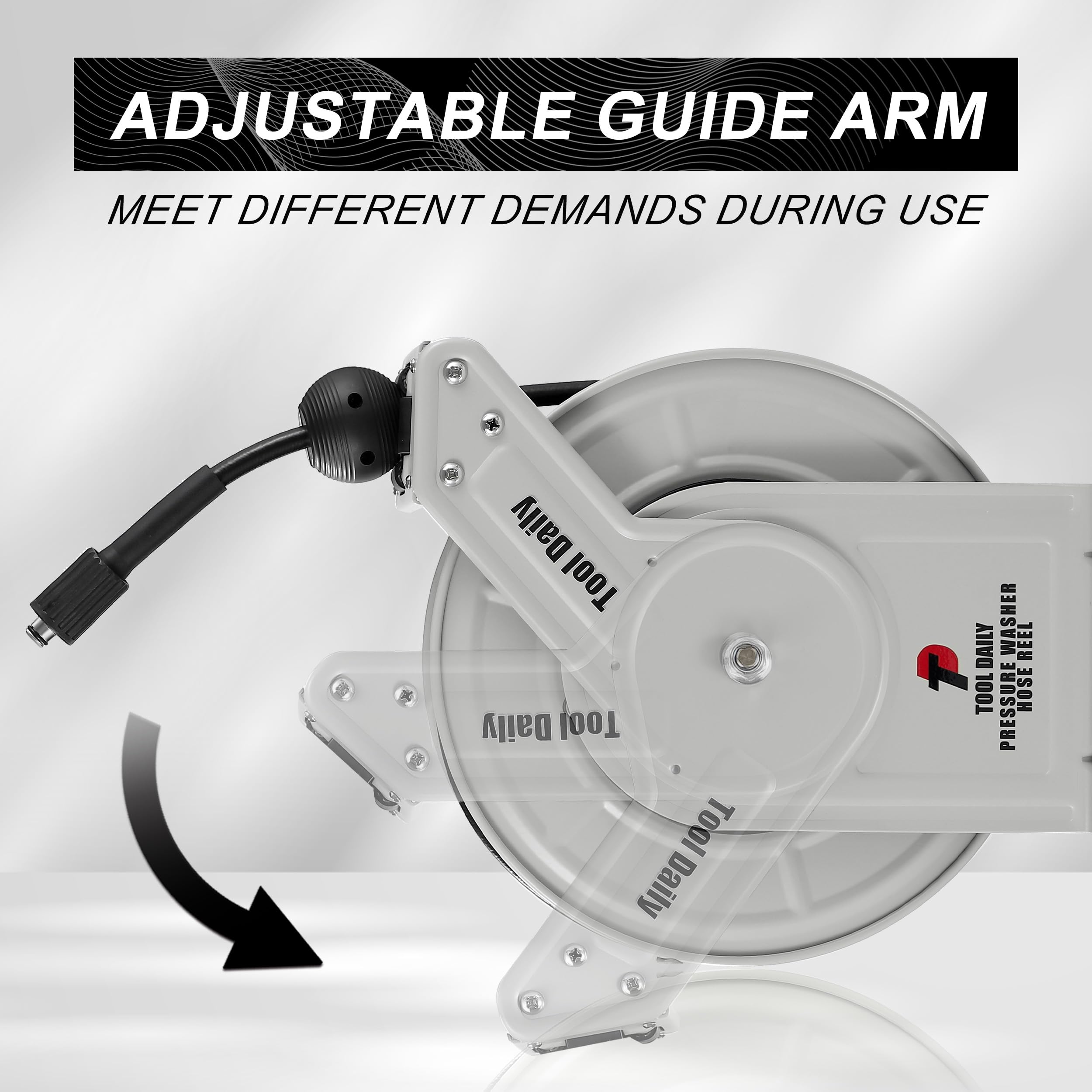 Tool Daily auto-rewind hose reel simplifies returning the hose after use.