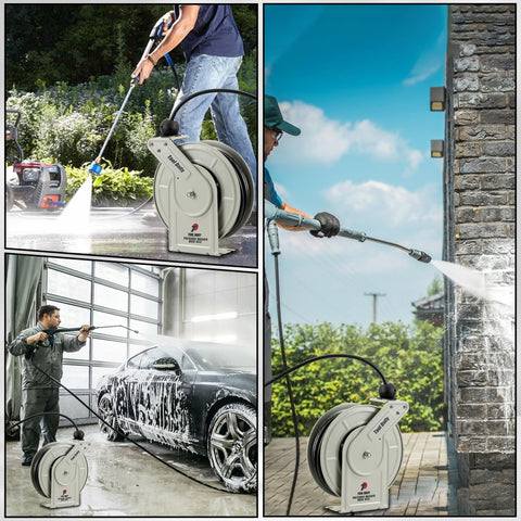 Tool Daily floor-mounted hose reel offers flexible placement in workshops.