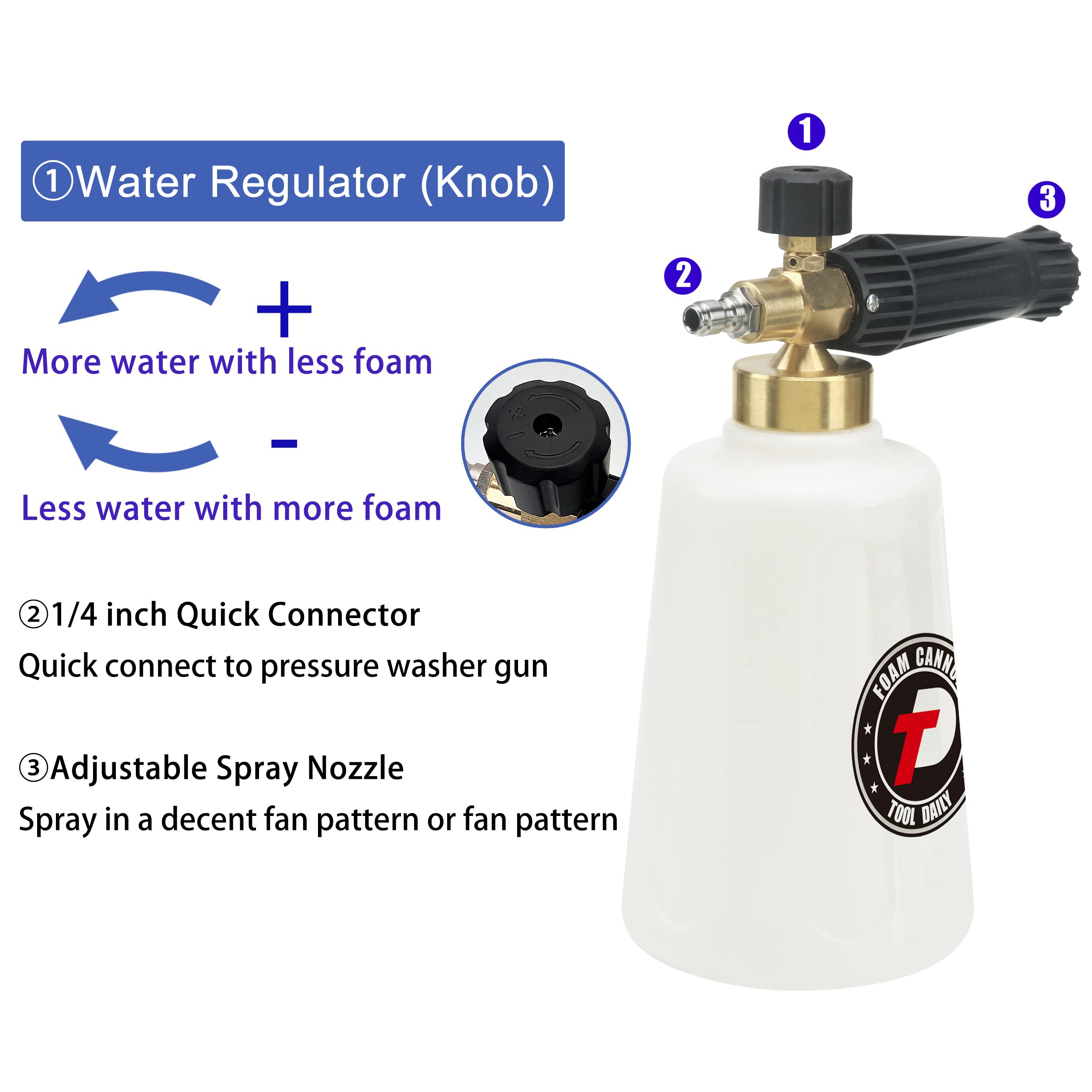 Tool Daily foam cannon with 1.1mm nozzle for thicker foam at lower PSI