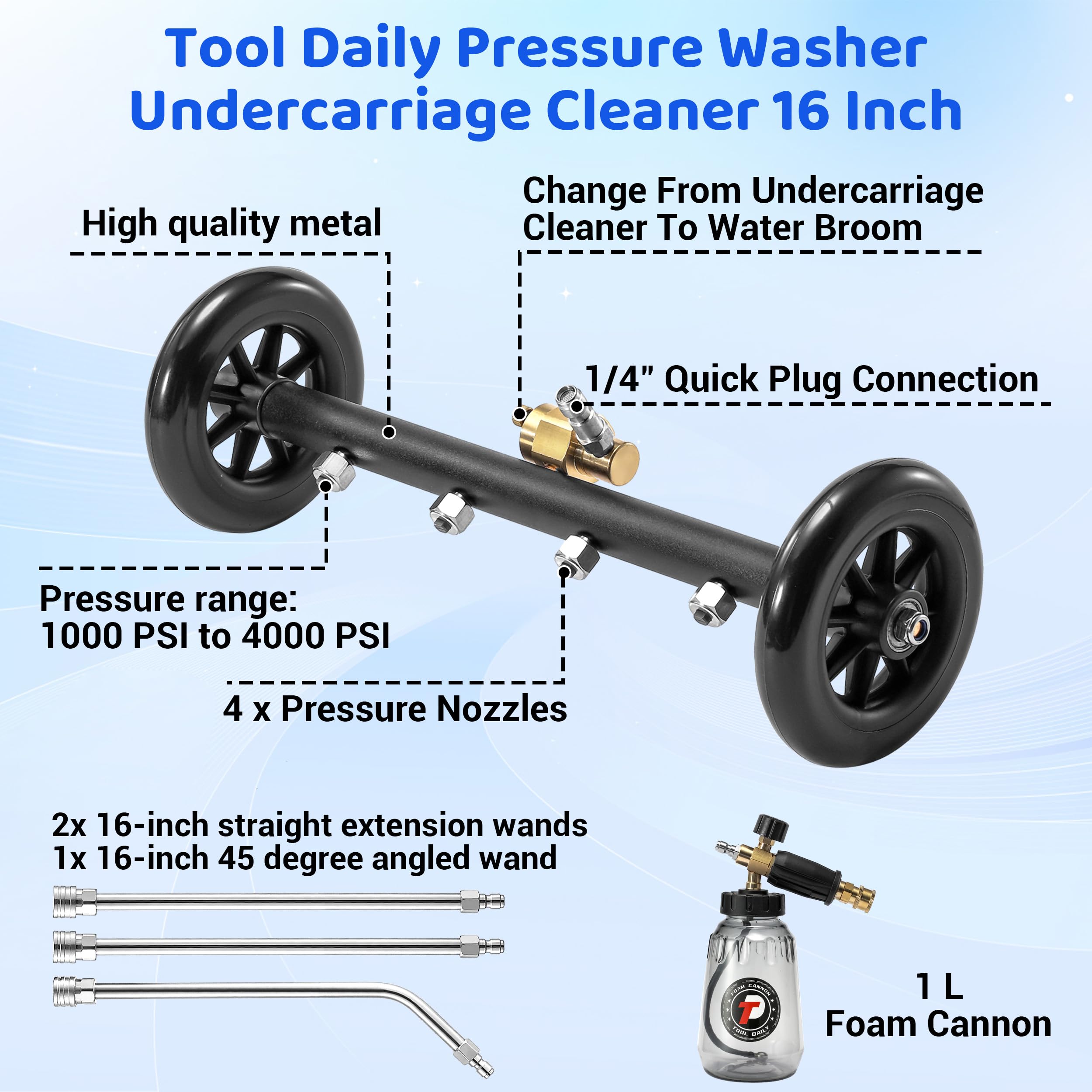 Tool Daily foam cannon attachment with 1 liter capacity for controlled foaming.