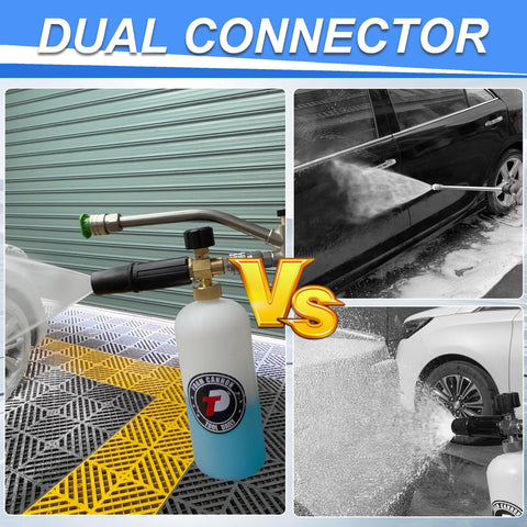 Tool Daily foam cannon dual connector detail showing easy switch.