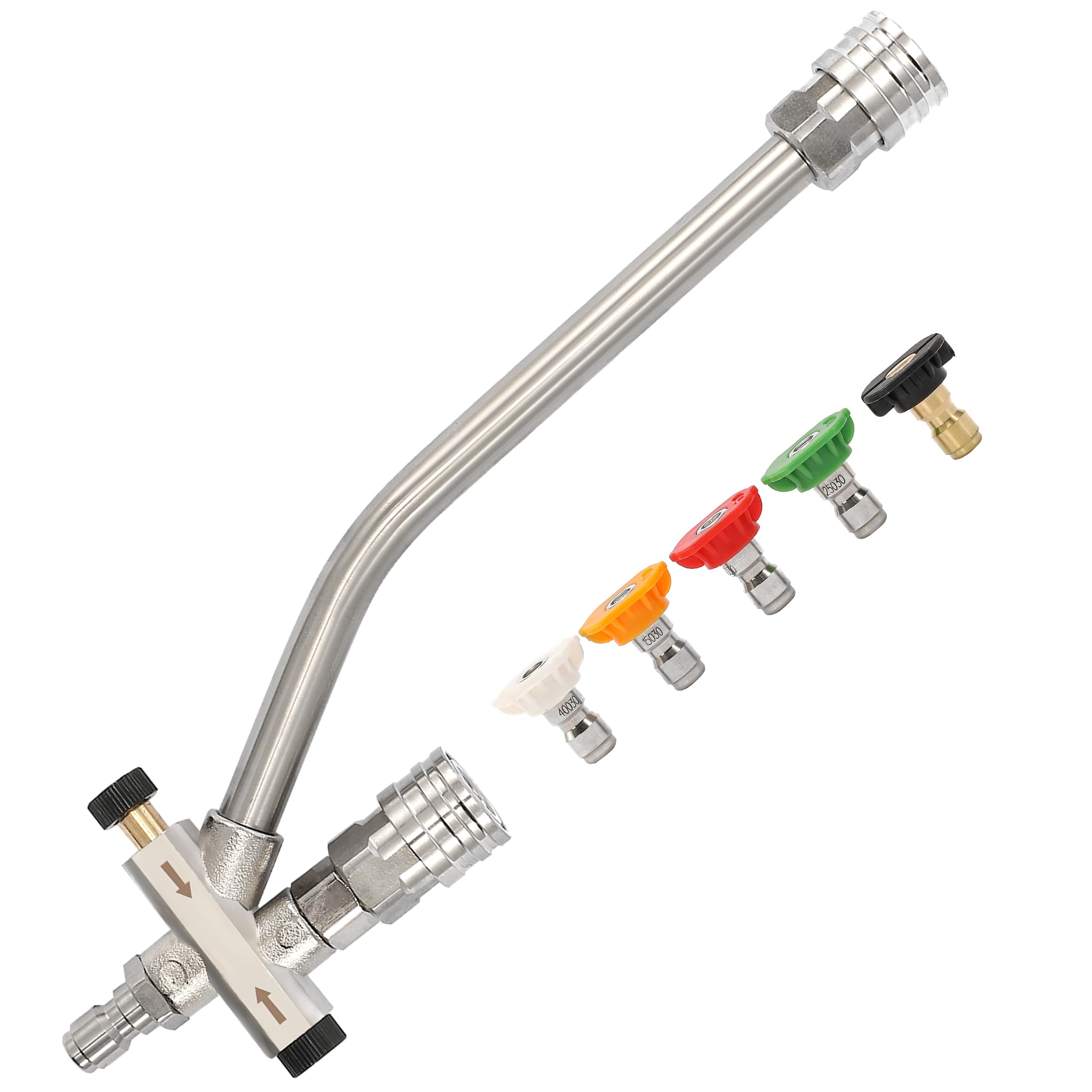 Tool Daily foam cannon dual-connector attached to a pressure washer for seamless soap application.
