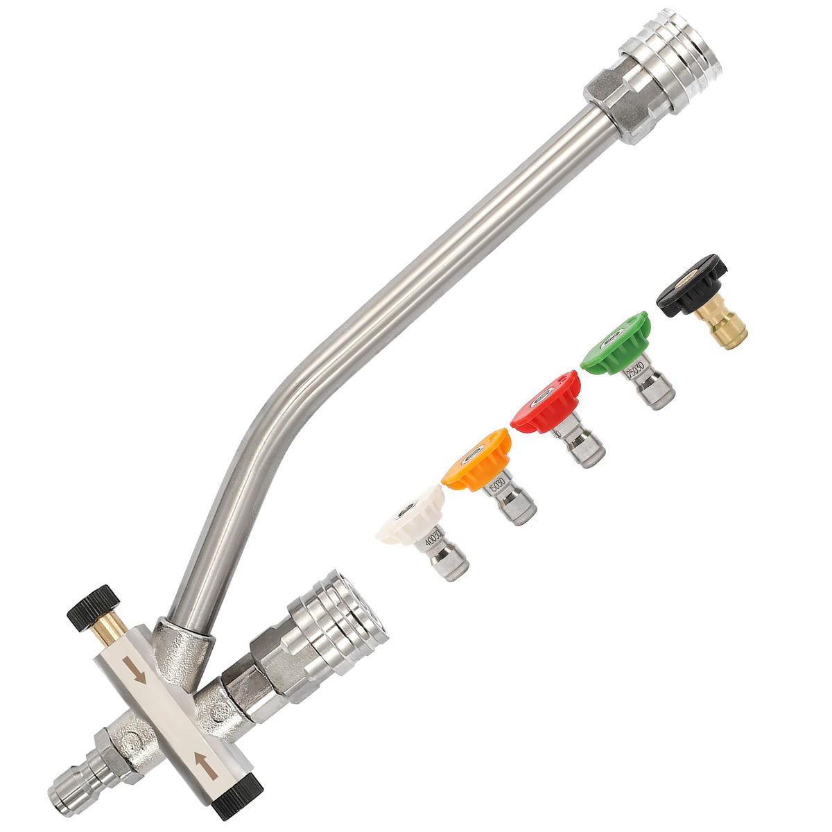 Tool Daily foam cannon dual-connector attached to a pressure washer for seamless soap application.