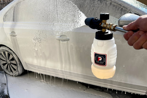 Motorcycle detailing using dense foam from the Tool Daily foam cannon.