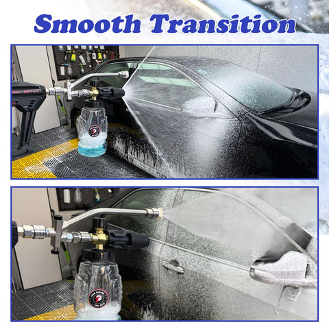 Tool Daily foam cannon with 1/4 inch quick-connect for easy attachment.