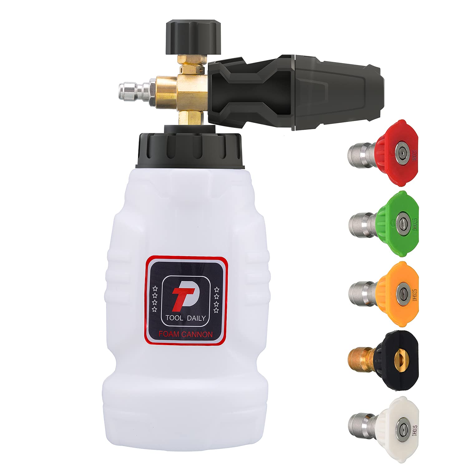 Tool Daily foam cannon with 1/4 inch quick connect for effortless car washing.