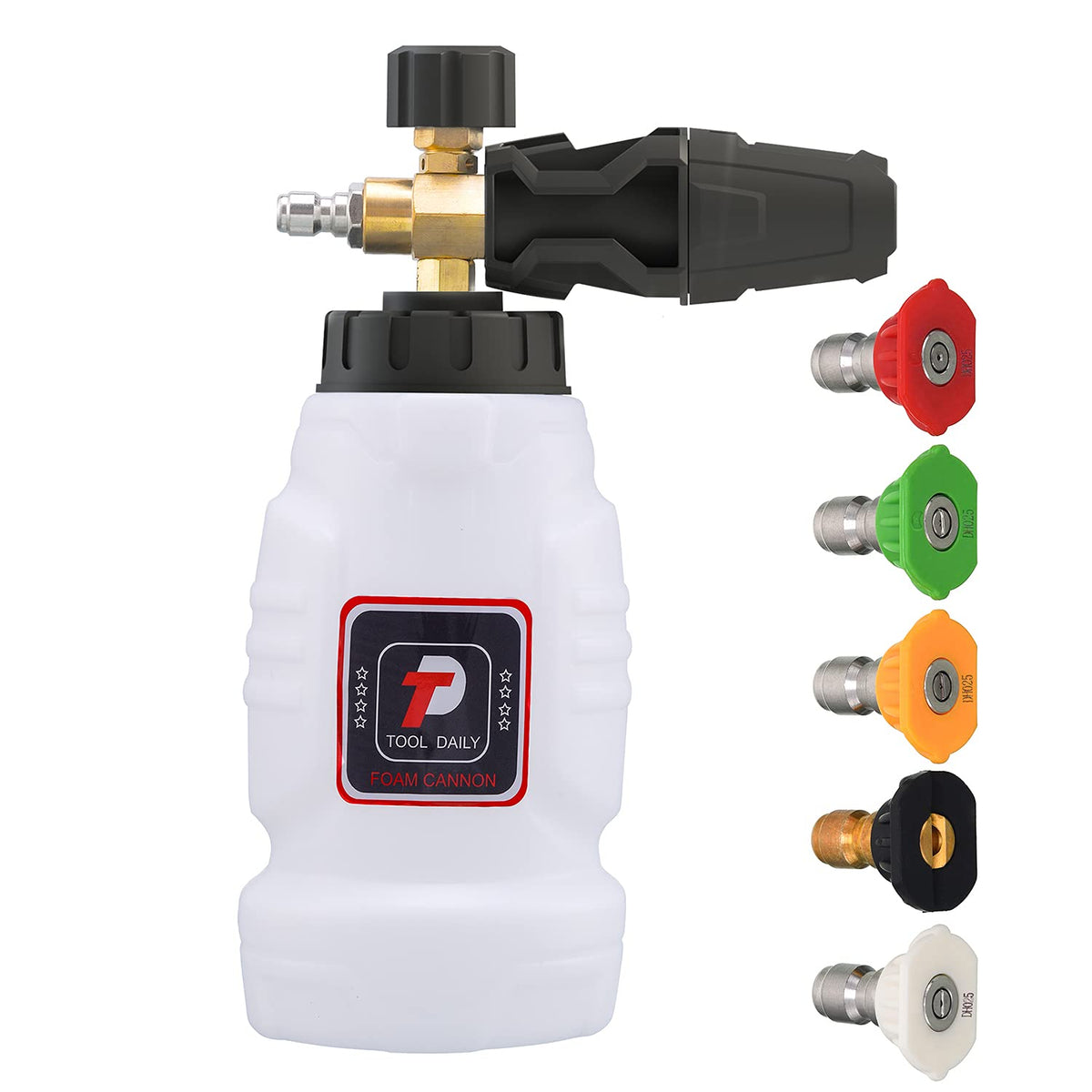Tool Daily foam cannon with 1/4 inch quick connect for effortless car washing.