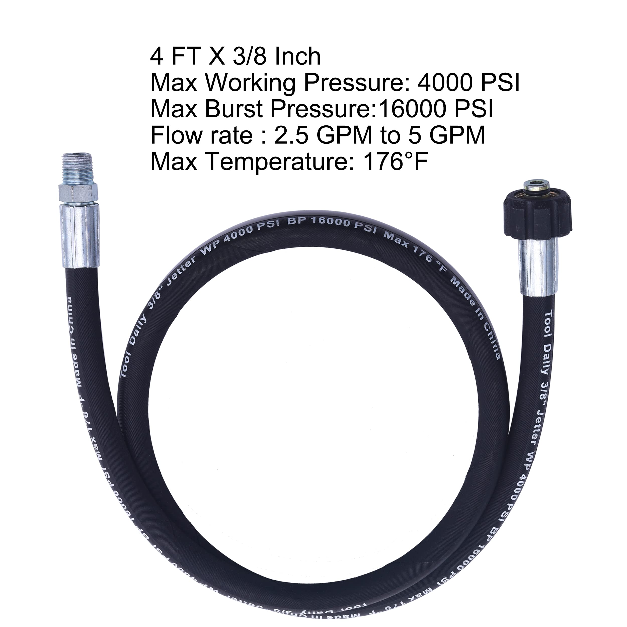 Tool Daily jumper hose showing 4 ft length with 3/8 NPT solid end and M22 female end.