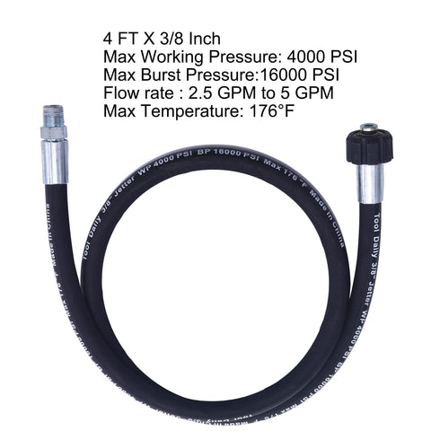 Tool Daily jumper hose showing 4 ft length with 3/8 NPT solid end and M22 female end.