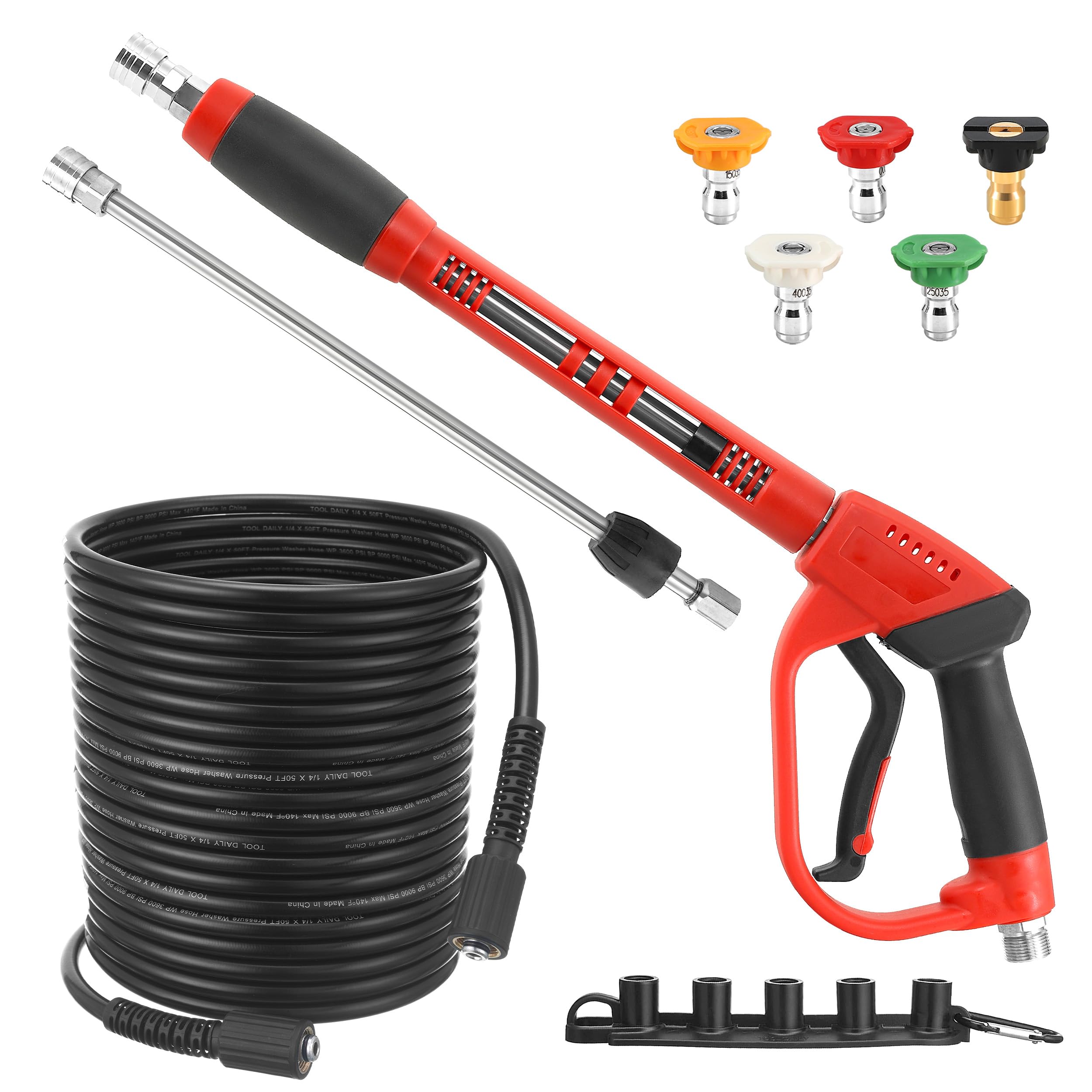 Tool Daily pressure washer gun with 40-inch wand for high-reach cleaning tasks.