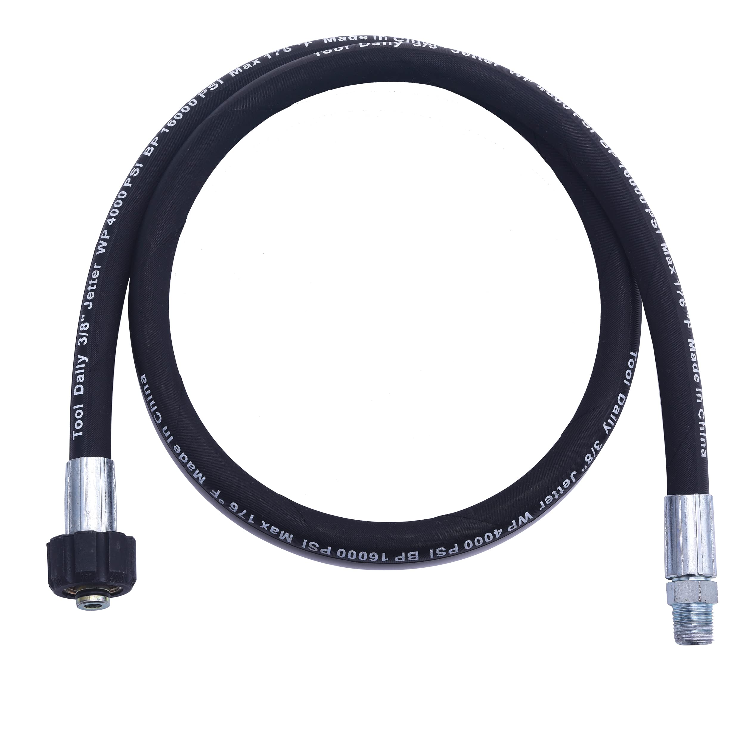 Tool Daily pressure washer whip hose with swivel for smooth reel mounting.