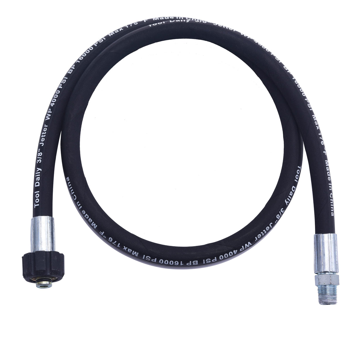 Tool Daily pressure washer whip hose with swivel for smooth reel mounting.
