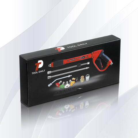 Tool Daily quick-connect 1/4-inch fitting fits common pressure washers and attachments.