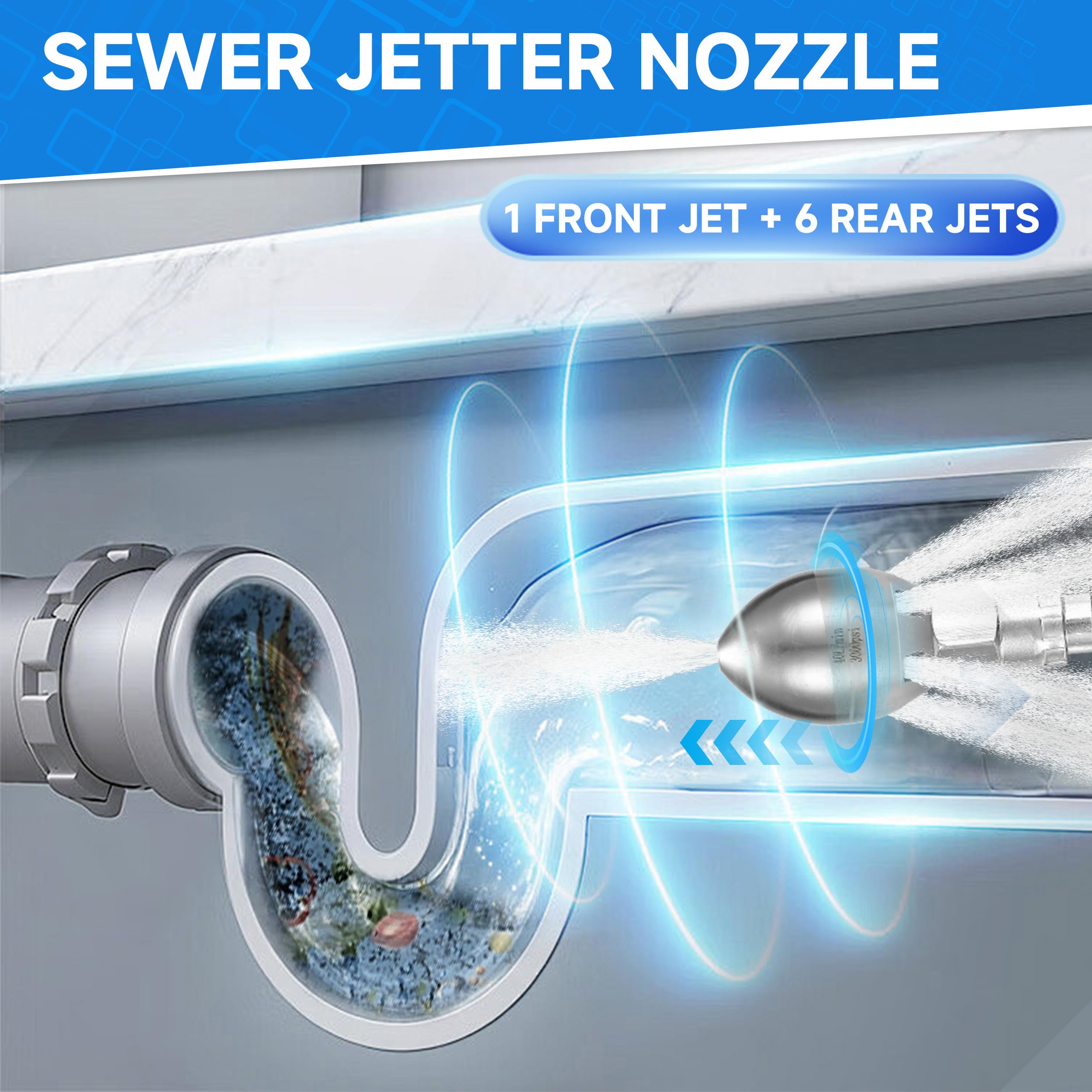 Tool Daily sewer jetter rear jets enhance clearing efficiency in pipes