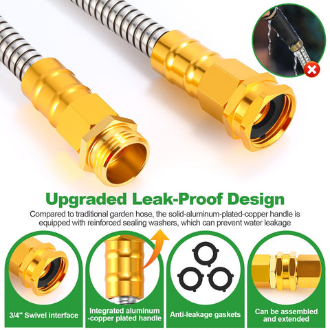 Toolasin Garden Hose 50ft no-kink design maintains smooth water flow under pressure.
