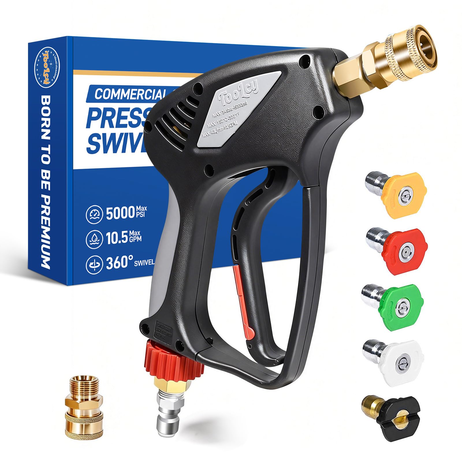 Toolcy 5000 PSI gun with swivel inlet for tangle-free cleaning