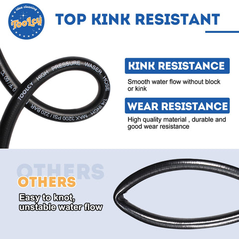 Toolcy kink-resistant hose bends smoothly around corners during cleaning.