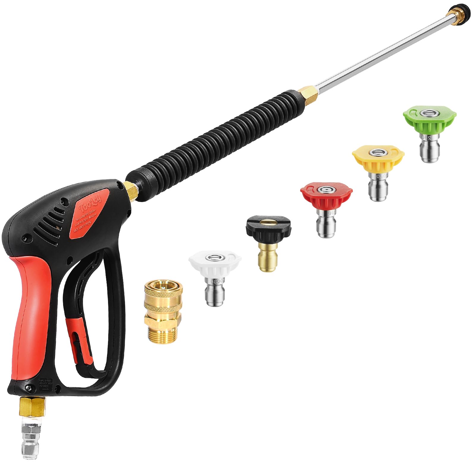 TOOLCY pressure washer gun swivels 360 degrees for tangle-free cleaning.