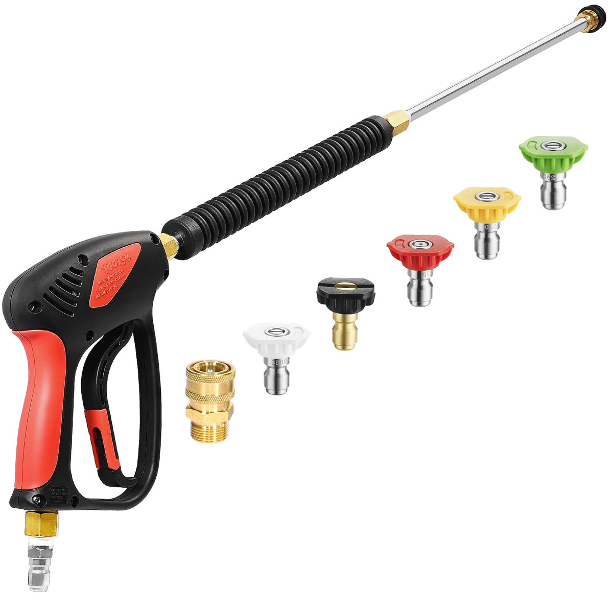 TOOLCY pressure washer gun swivels 360 degrees for tangle-free cleaning.