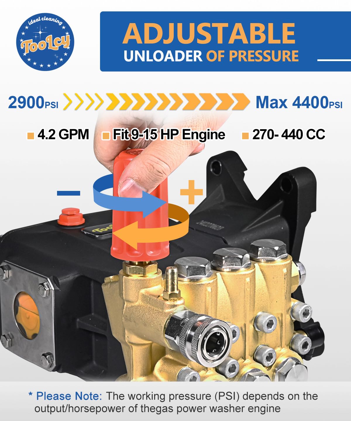 TOOLCY pump brass head close-up highlights durability and smooth operation.