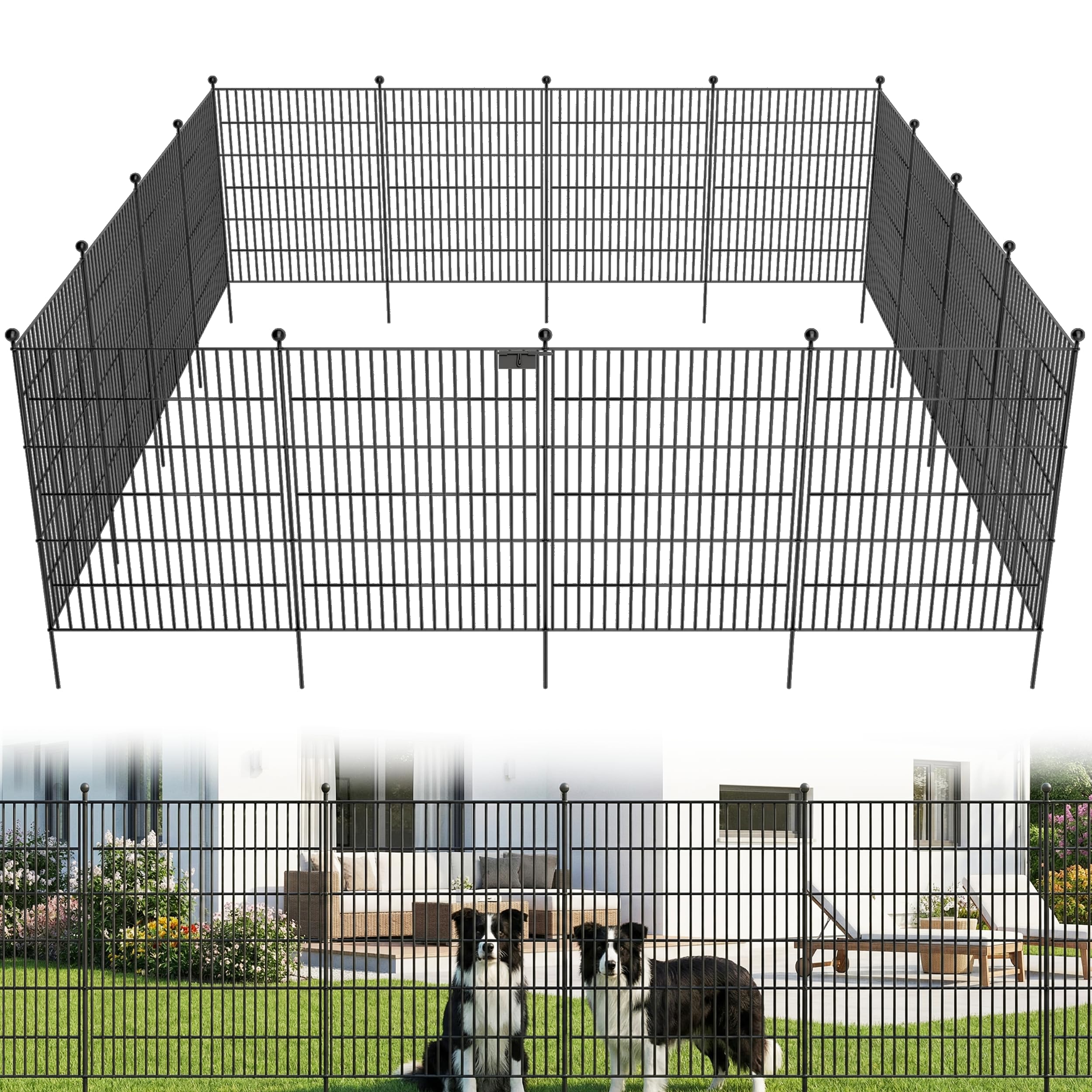 Toolterritary 10-panel no-dig fence with gate provides durable outdoor barrier for pets.
