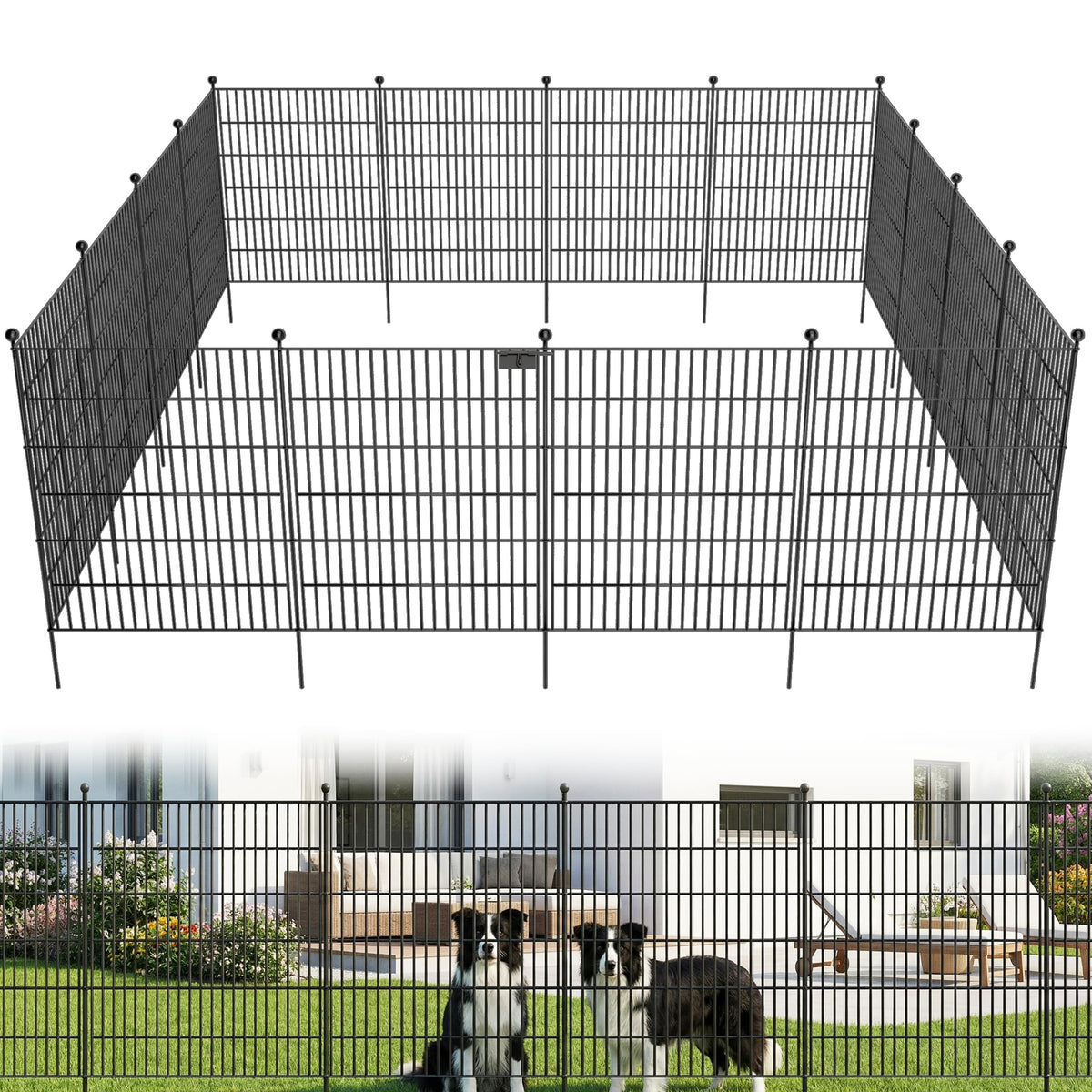Toolterritary 10-panel no-dig fence with gate provides durable outdoor barrier for pets.