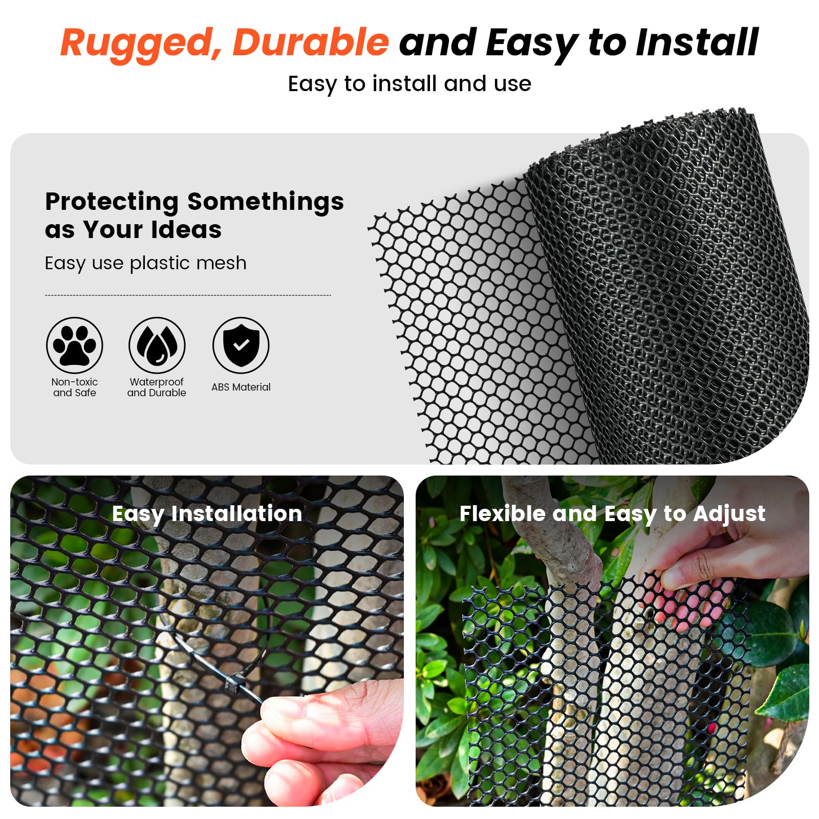 Toolterritary bendable plastic netting is easy to cut and install for DIY projects.