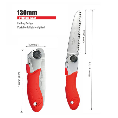 Toolux folding saw safety lock engaged keeps blade secure during use.