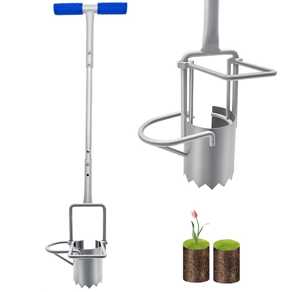Toolzeen bulb planter long handle with adjustable height for standing gardening tasks