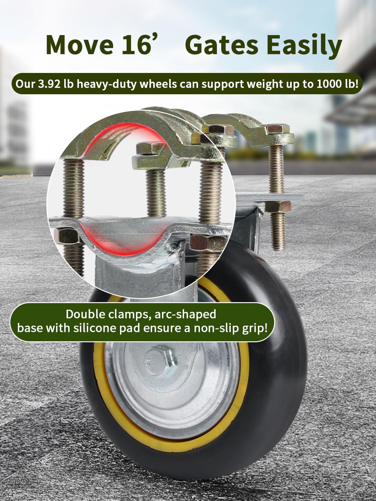 TOOPTATE wide tire reduces ground damage and improves grip.
