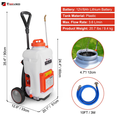 TOOVEM 8Ah lithium battery powers long spraying sessions