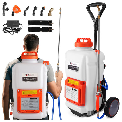 TOOVEM battery-powered backpack sprayer 4-gallon with comfortable straps for extended spraying