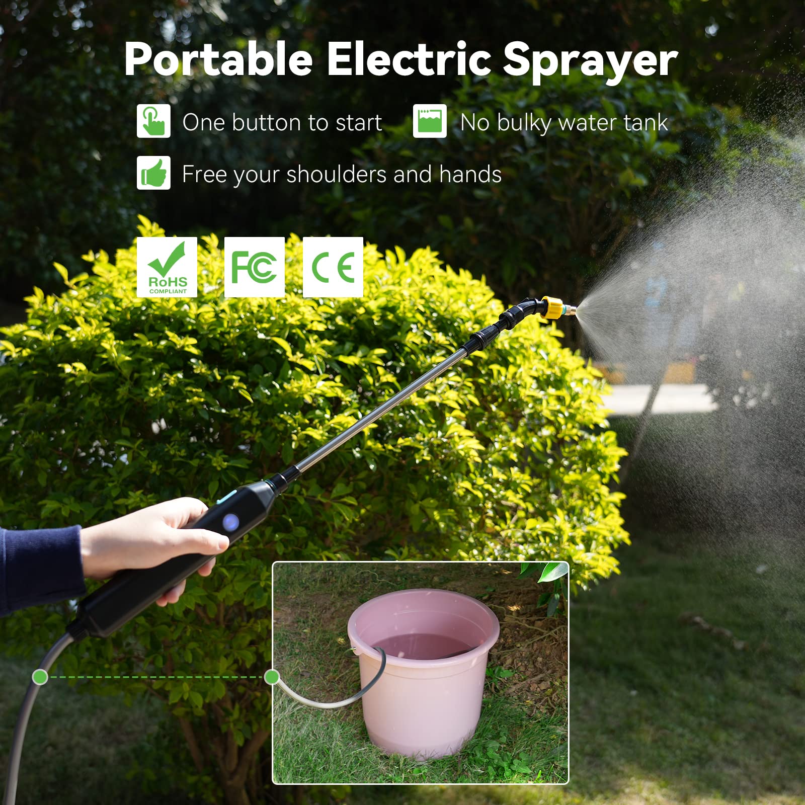 TOOVEM sprayer with three nozzles offers mist or stream options.