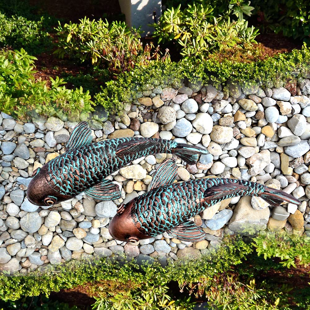 Tooyuart bronze koi fish decor set of 2 for outdoor gardens