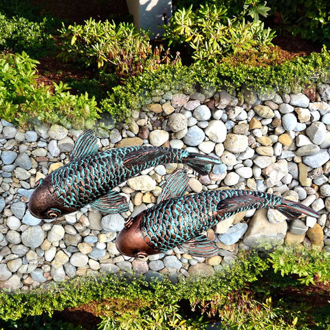 Tooyuart bronze koi fish decor set of 2 for outdoor gardens