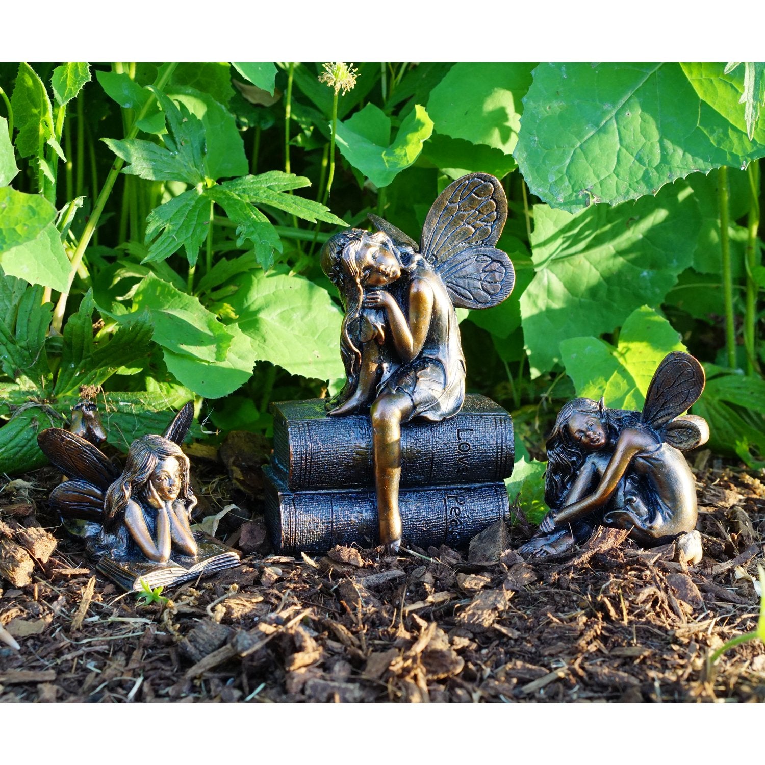 Top Collection 4386 bronze fairy reading statue on desktop display for garden vibes