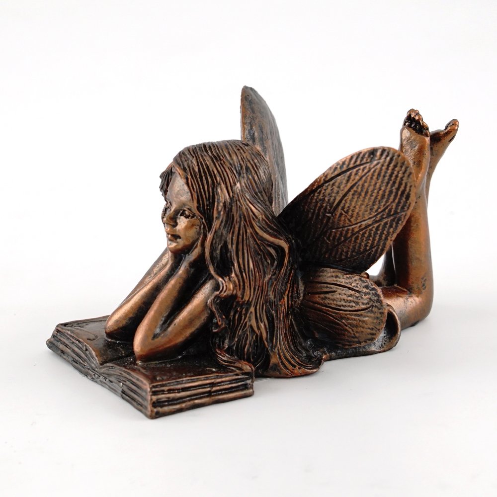 Top Collection 4386 bronze fairy reading statue for charming terrarium decor