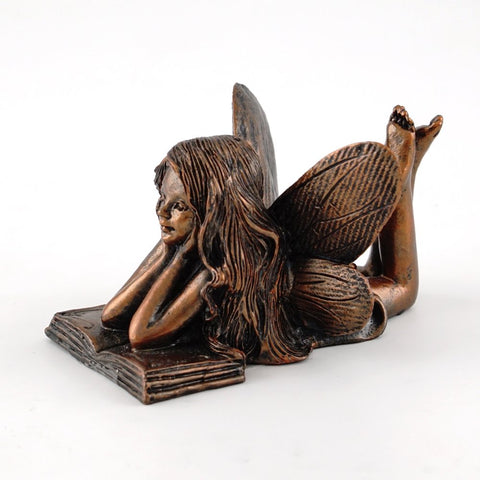 Top Collection 4386 bronze fairy reading statue for charming terrarium decor