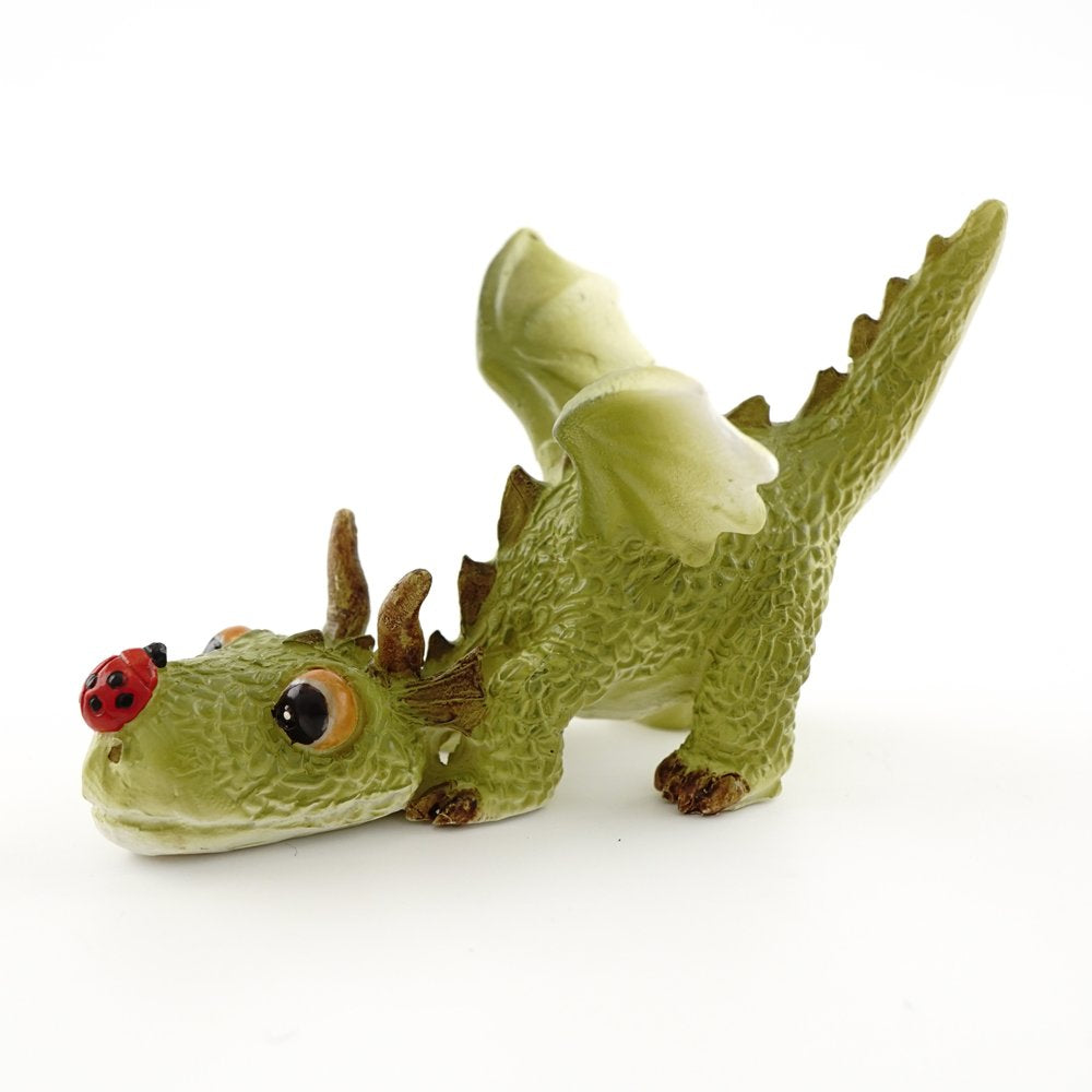 Top Collection 4414 mini dragon with ladybug in a fairy garden, ideal shelf decor.