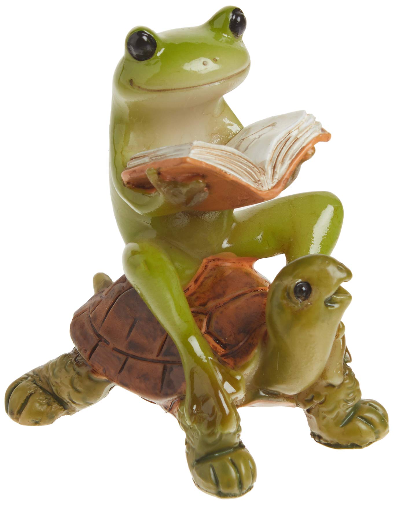 Top Collection fairy garden frog reading a book on a turtle statue for whimsical decor.