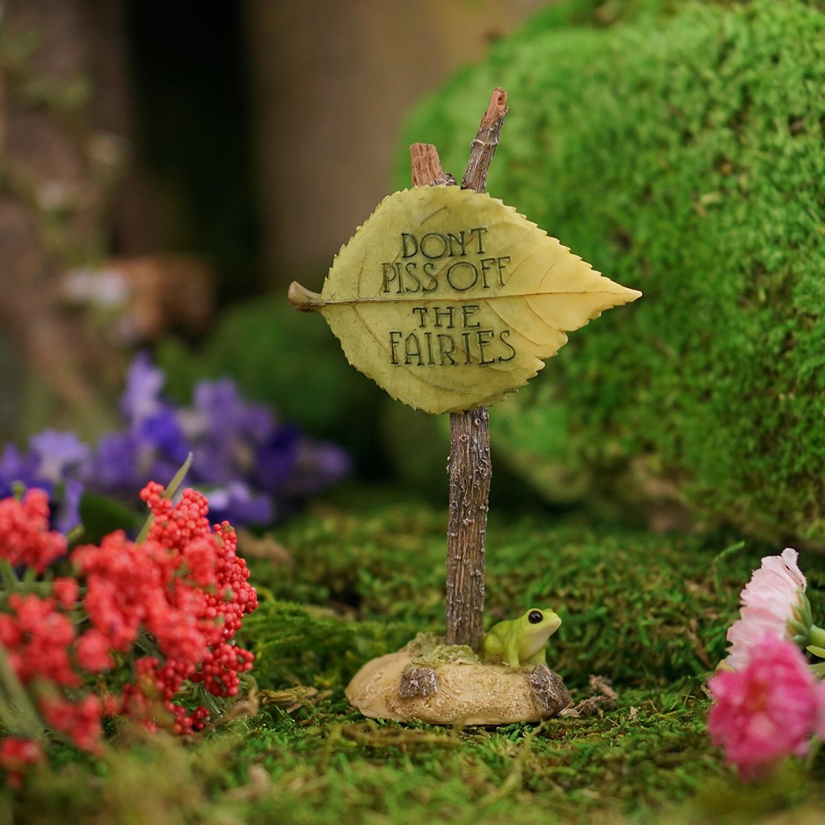 Top Collection fairy garden sign figurine closeup highlights hand-painted detail for terrariums