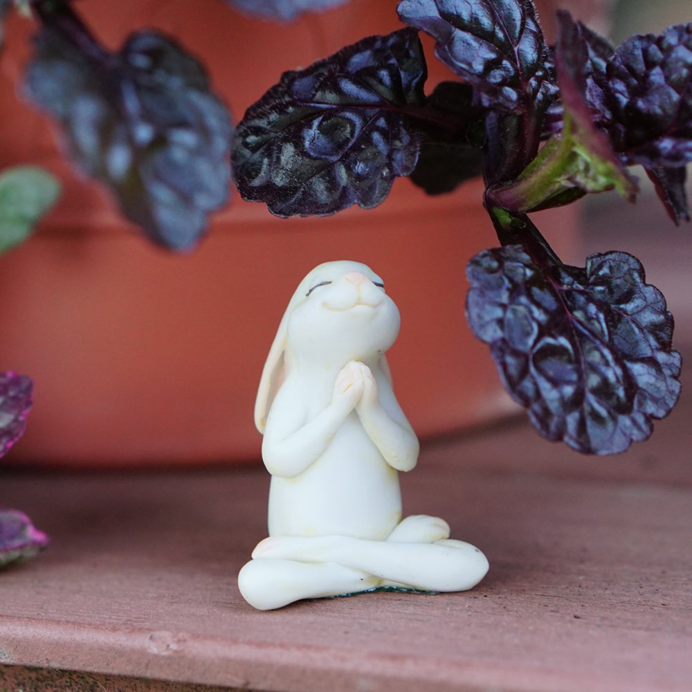 Close-up of Top Collection hand-painted bunny garden statue with intricate detailing.