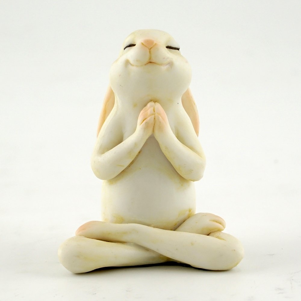 Top Collection bunny statue in Namaste pose for cozy indoor fairy garden displays.