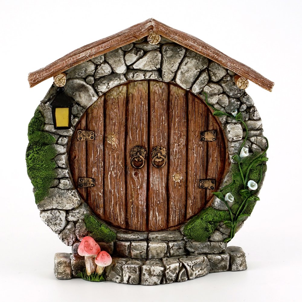 Top Collection round door front view enhances indoor fairy garden decor.