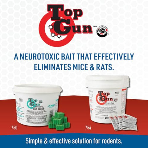Top Gun all-weather bait blocks placed at outdoor stations to attract and control rats